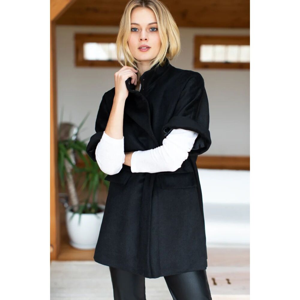 Emerson Fry Layering Jacket Women's M Black Wool Cashmere Snap Front Oversized